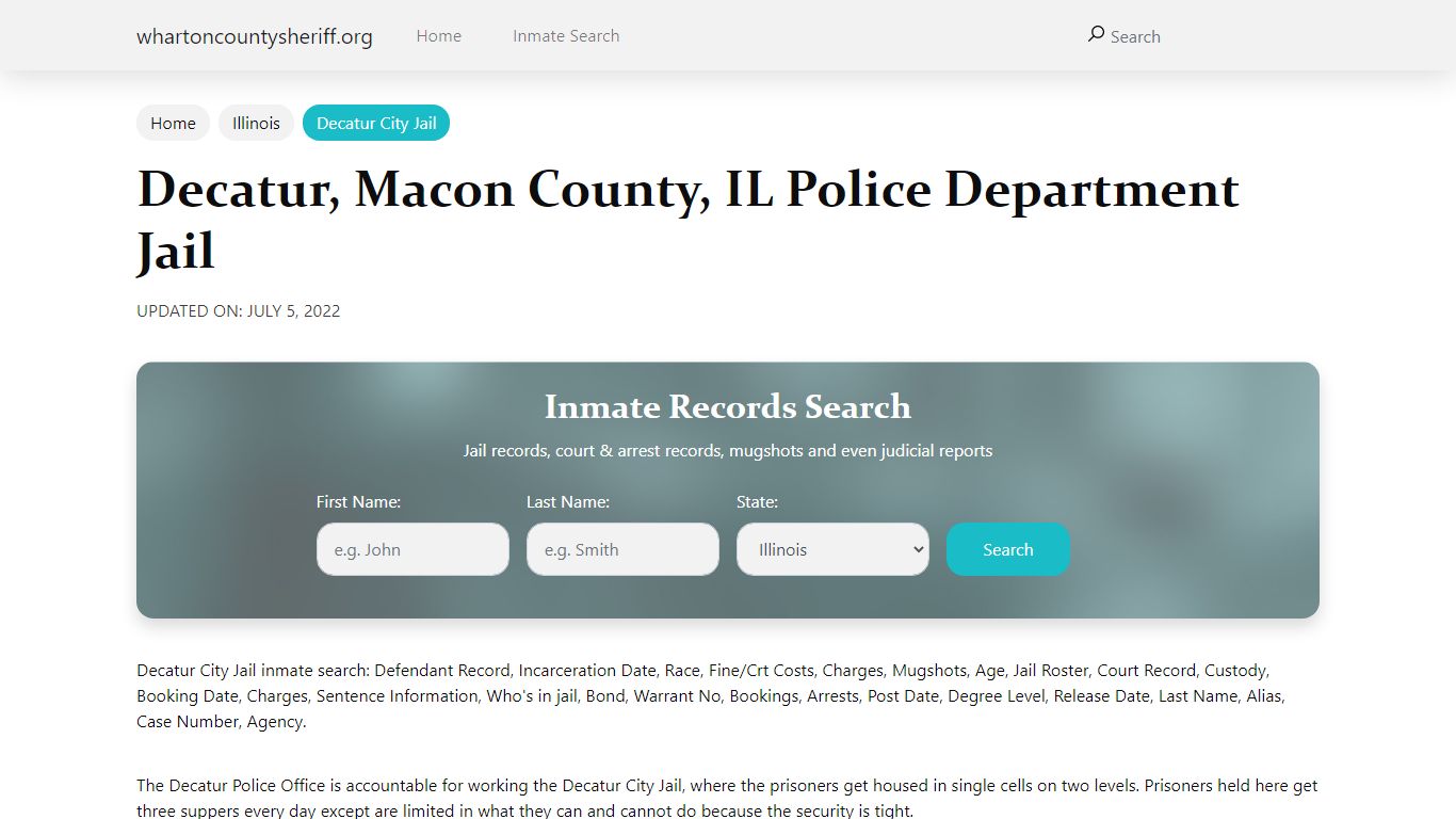 Decatur, Macon County, IL Police Department Jail